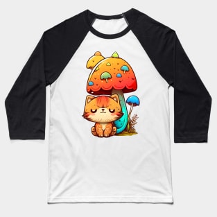 Kitty sitting under the Mushroom - Aesthetic Baseball T-Shirt